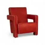 Luxurious red velvet armchair with nailhead trim by Geluoer Furniture.