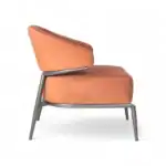 Sleek modern orange velvet lounge chair with stainless steel frame from Geluoer Furniture.
