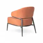 Sleek orange upholstered modern lounge chair with metal frame, stylish and comfortable furniture for living rooms.