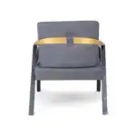 Modern upholstered armchair with wooden and metal accents, perfect for stylish living spaces.