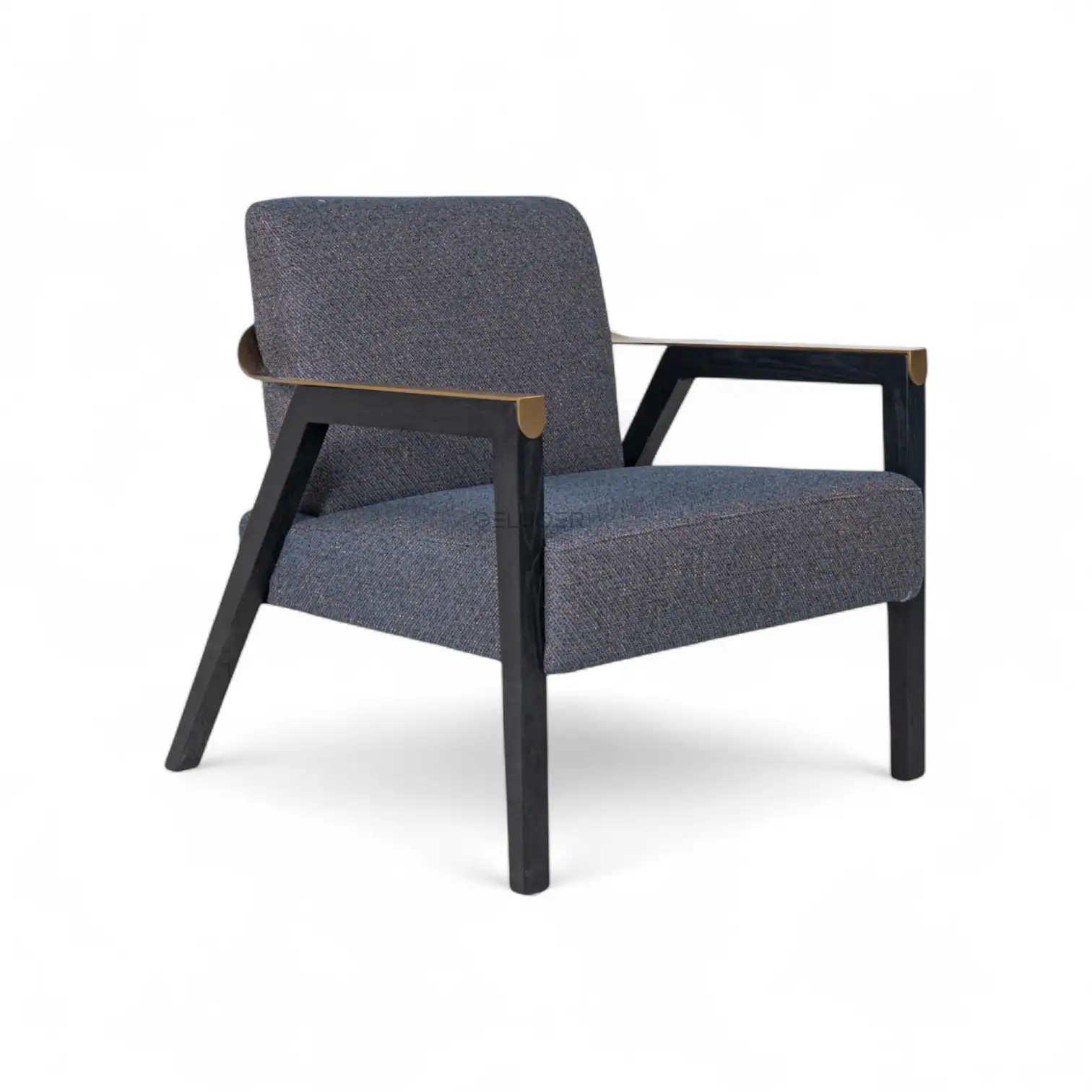 Elegant modern armchair with dark wooden frame and upholstered cushion for stylish living spaces.