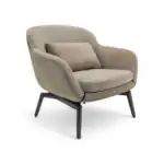 Luxurious beige upholstered modern armchair with wooden legs by Geluoer Furniture.