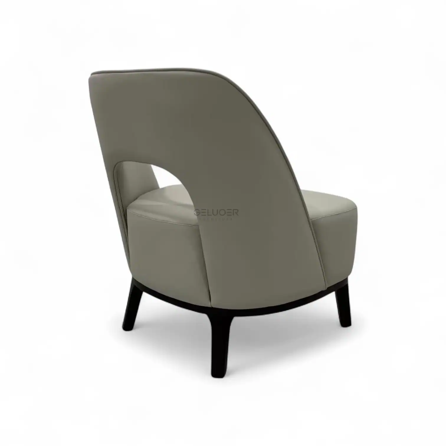 Modern beige lounge chair with black wooden legs, stylish and comfortable for contemporary home decor.