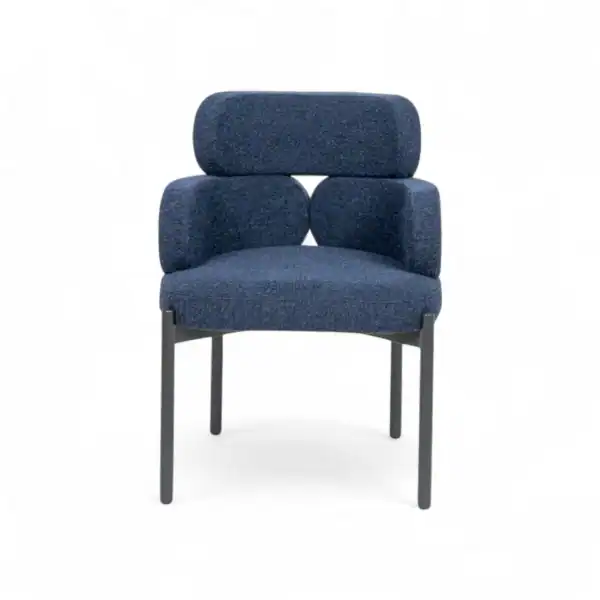 Premium blue upholstered modern armchair with stylish design, comfortable seating, ideal for living rooms and offices.