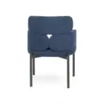 Contemporary blue upholstered accent chair with black metal legs, stylish and comfortable for modern home decor.