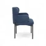 Contemporary blue upholstered armchair with black wooden legs for modern living rooms.