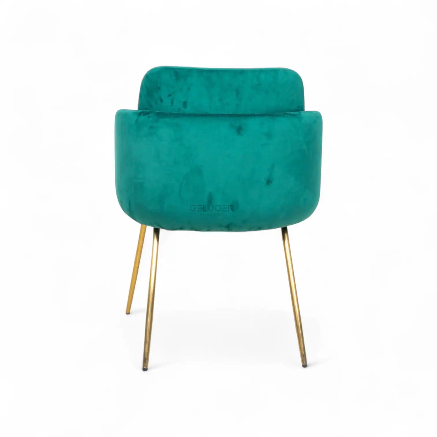 Luxurious turquoise velvet accent chair with gold metal legs, modern furniture design for living rooms.