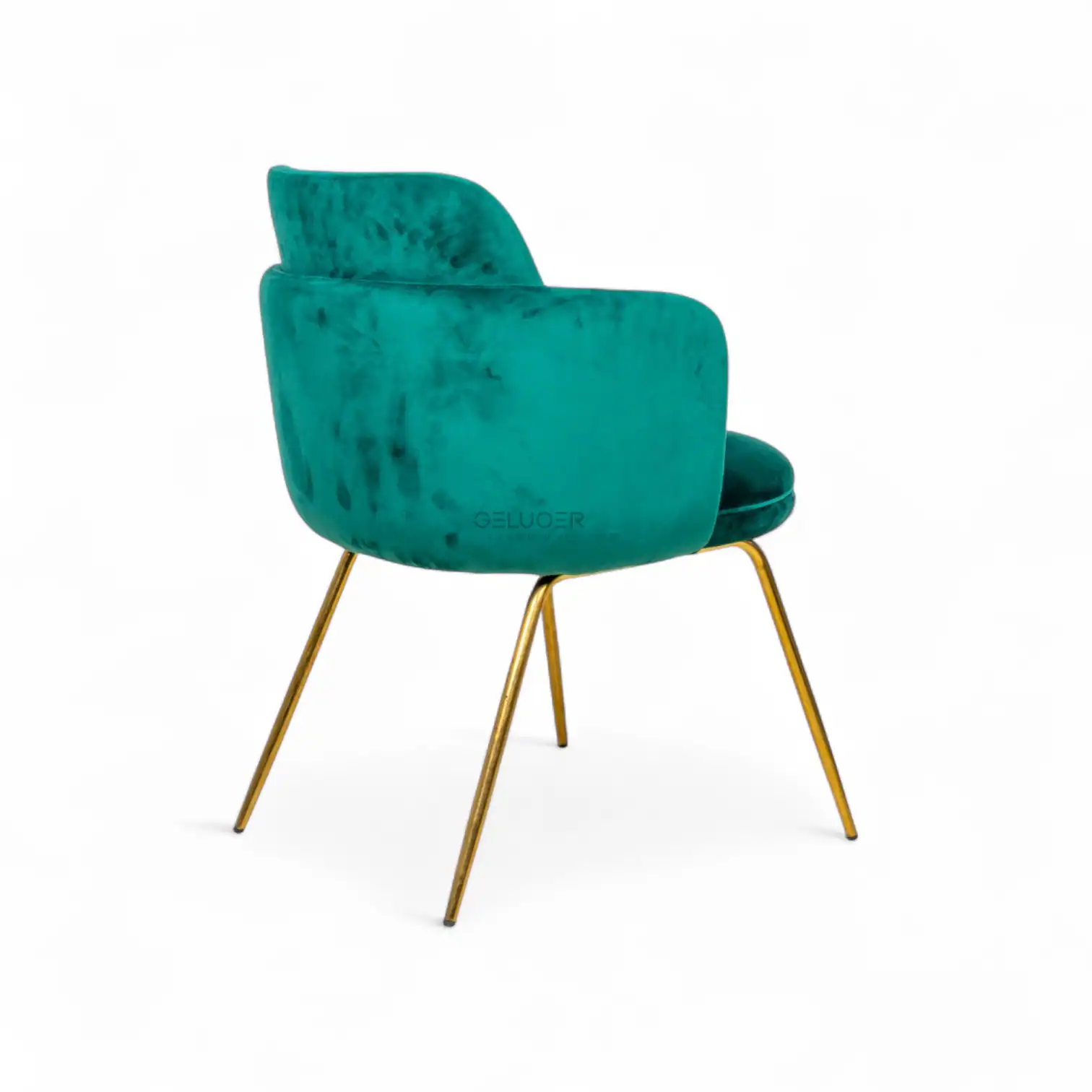 Luxurious teal velvet accent chair with gold metal legs, modern and stylish furniture piece.