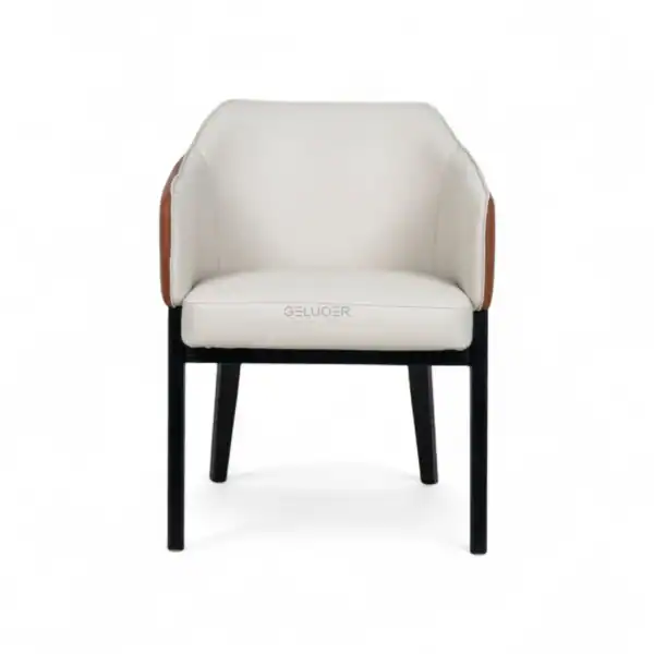 Luxurious modern armchair with white upholstery and wooden accents, perfect for contemporary living spaces.