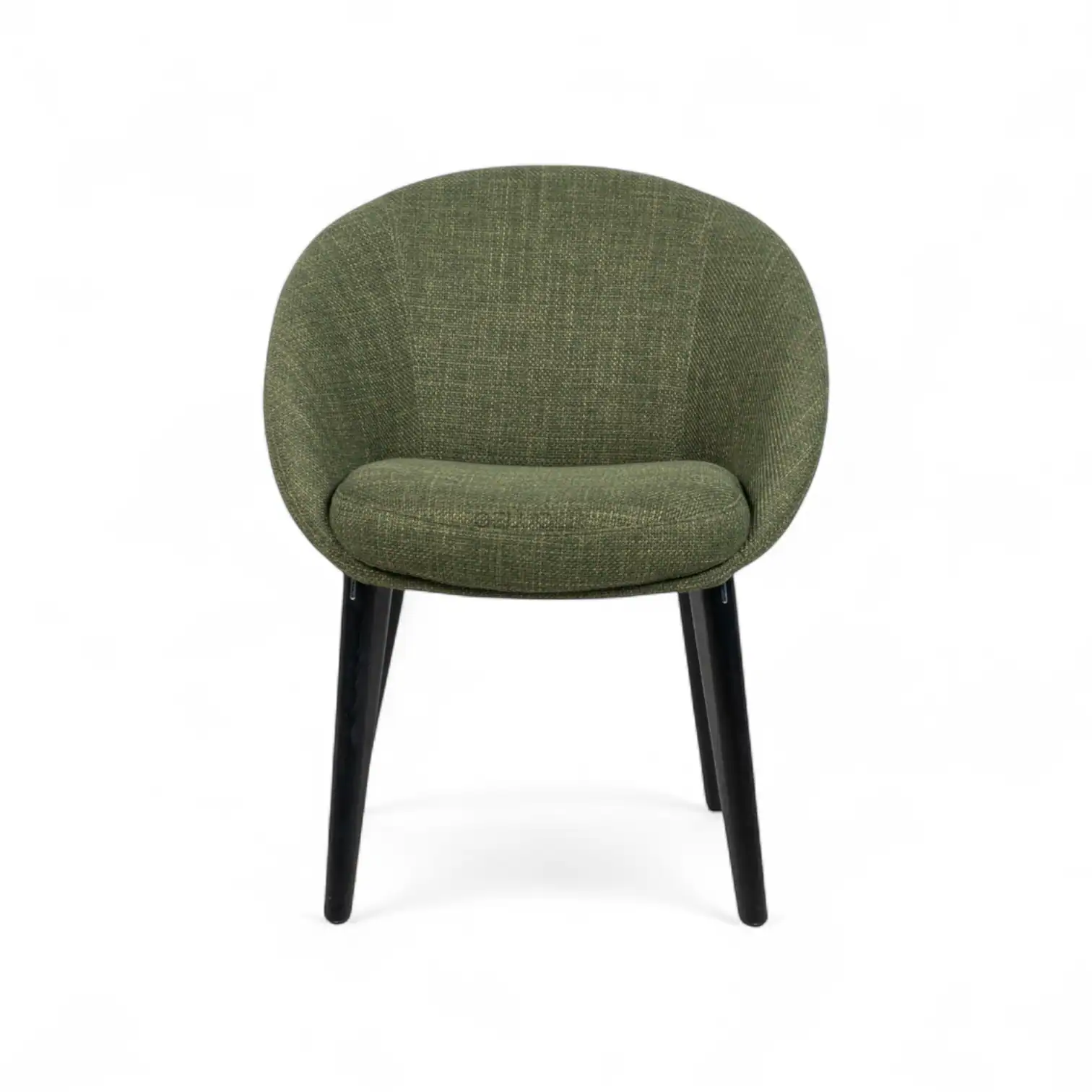 Luxurious green upholstered accent chair with wooden legs for modern living spaces.