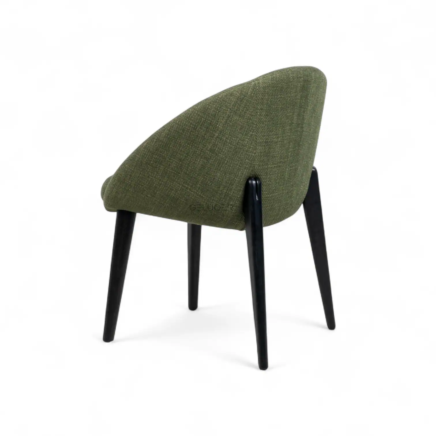 Stylish green upholstered dining chair with black wooden legs, perfect for modern home furniture.