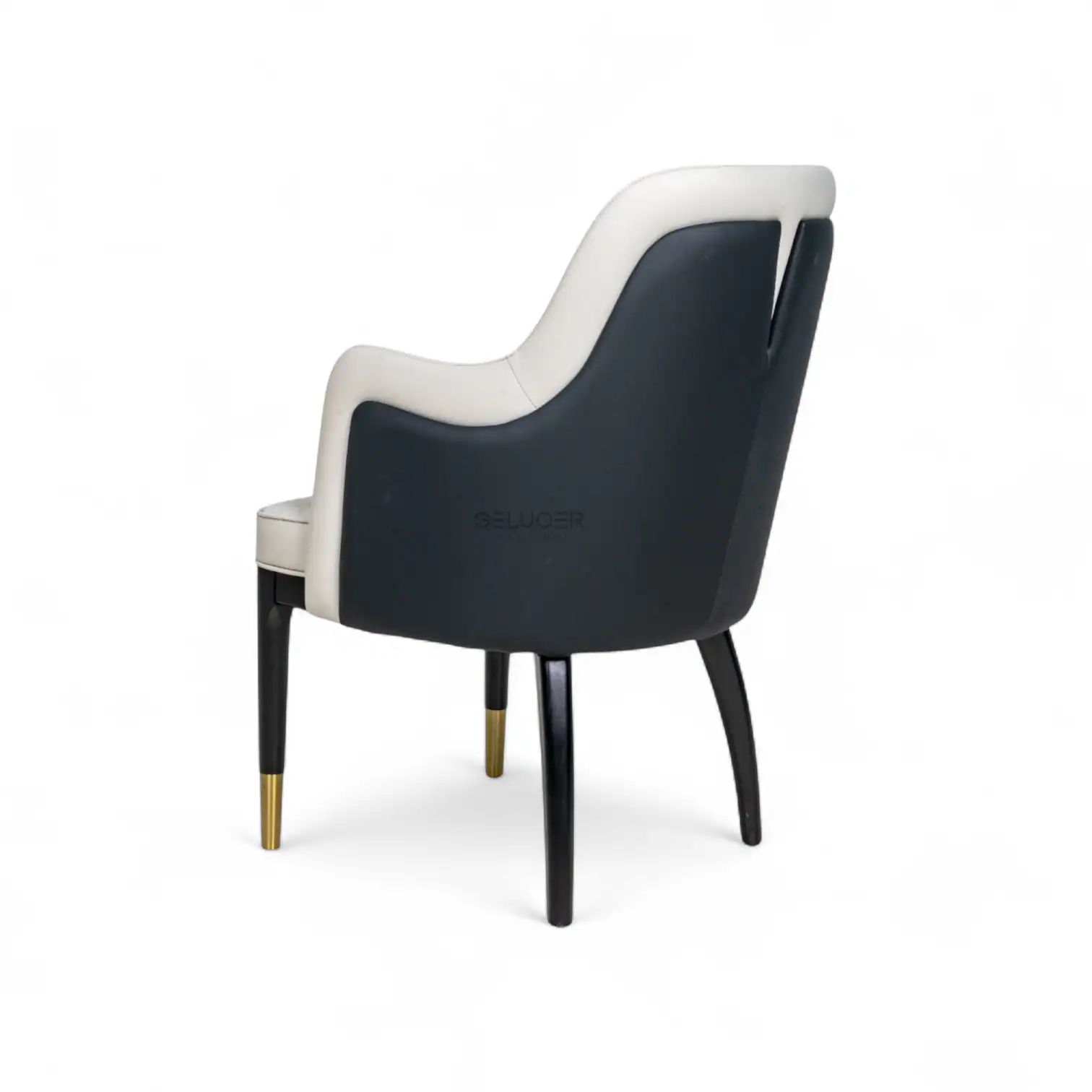 Elegant black and white modern lounge chair with wooden legs, perfect for stylish home decor.