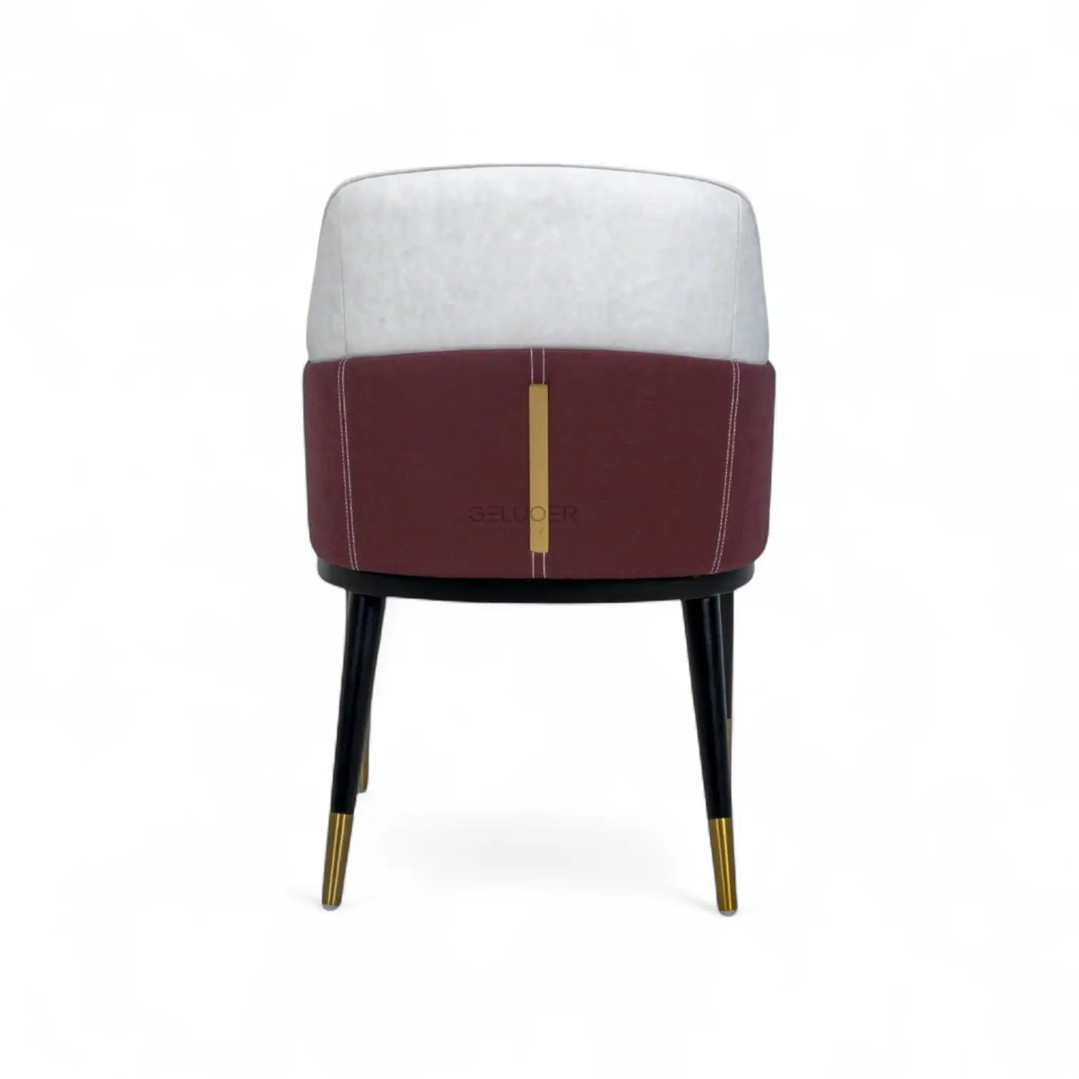 Luxurious modern upholstered accent chair with a chic two-tone design and stylish gold accents.