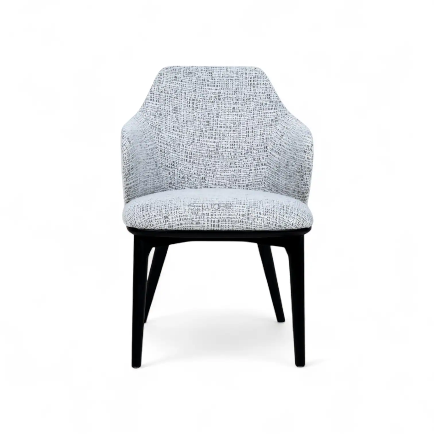 Modern upholstered dining chair with black wooden legs, stylish and comfortable for home or office.