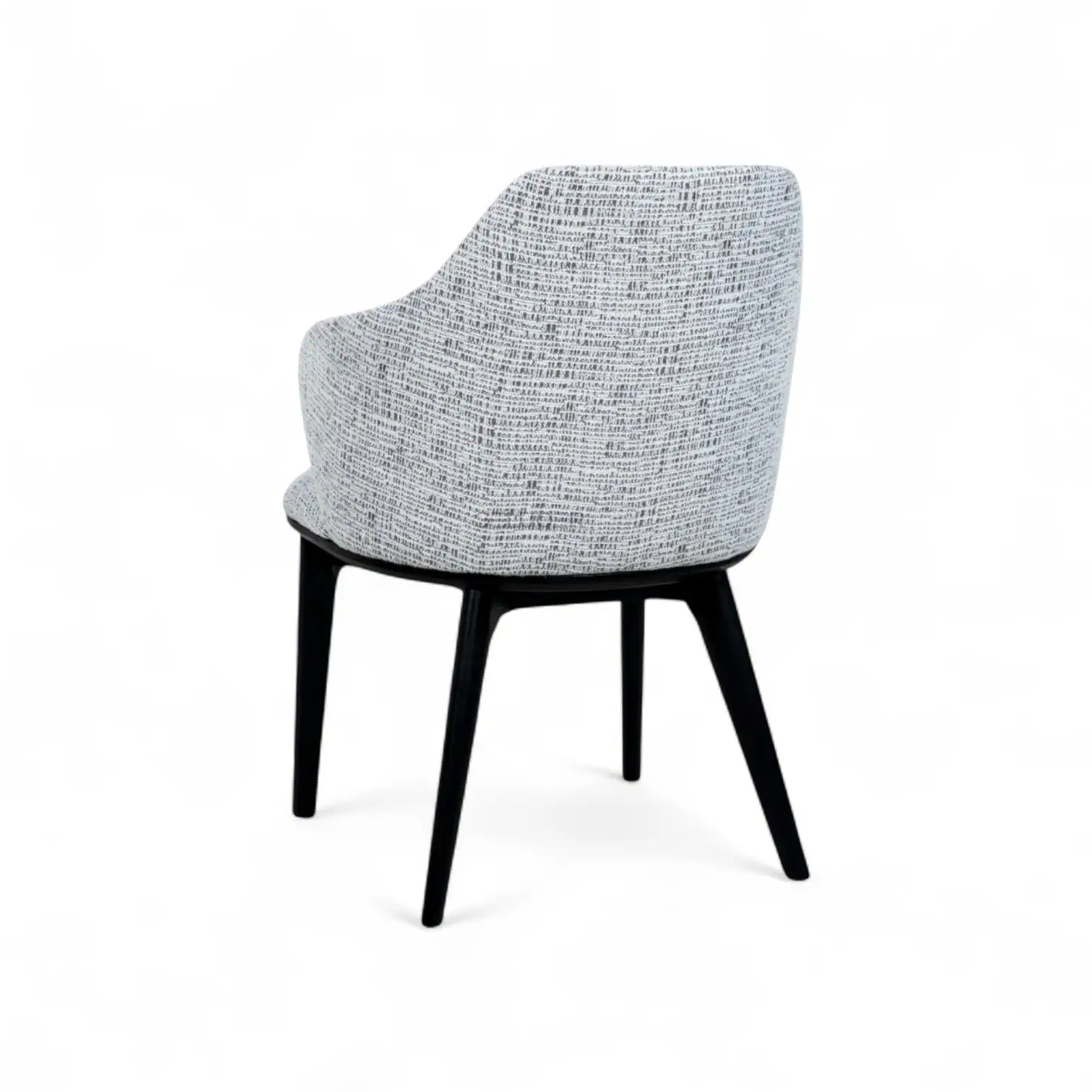 Modern upholstered dining chair with black wooden legs, stylish and comfortable furniture for home decor.