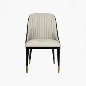 Luxury modern dining chair with black gold accents, upholstered in high-quality white leather, stylish design.