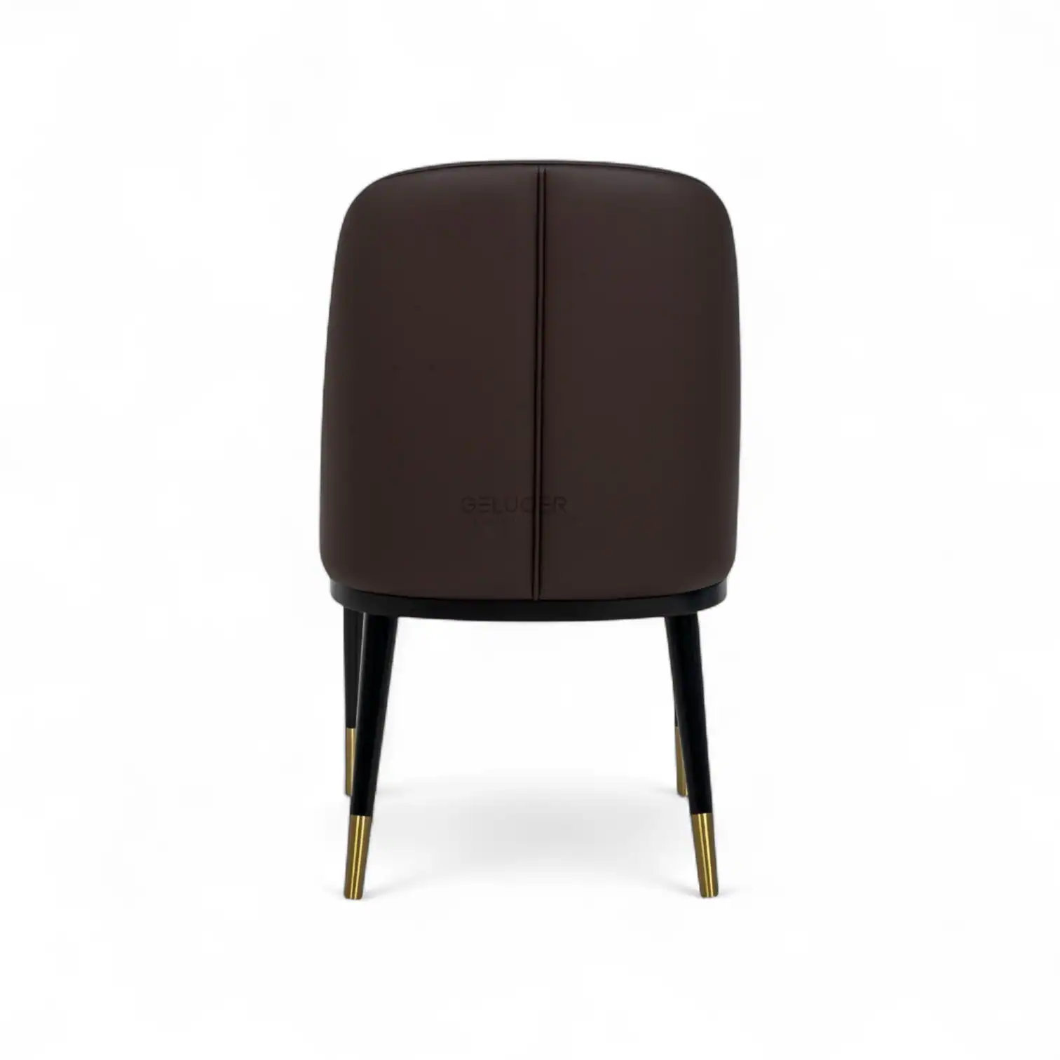 Stylish brown modern accent chair with gold-tipped legs from Geluoer Furniture.