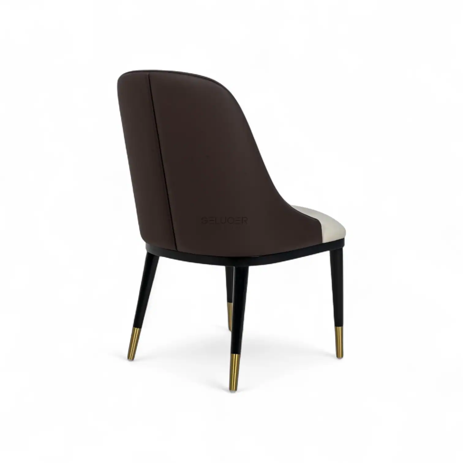 Elegant modern dining chair with black and white upholstery, gold accents on legs, perfect for luxury furniture decor.