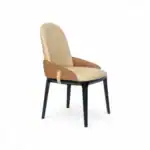 Luxurious leather dining chair with modern design and wooden legs for home furniture.