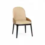 Luxury leather dining chair with wooden legs for modern home furniture.