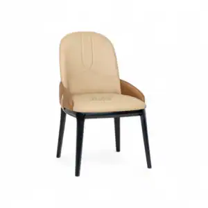 Luxury leather dining chair with wooden legs for modern home furniture.