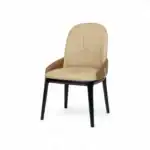 Comfortable beige and brown modern dining chair with black wooden legs, perfect for stylish home decor.