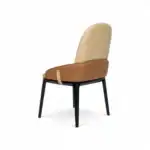 Luxurious Geluoer dining chair with beige and brown leather, black wooden legs, modern home furniture.
