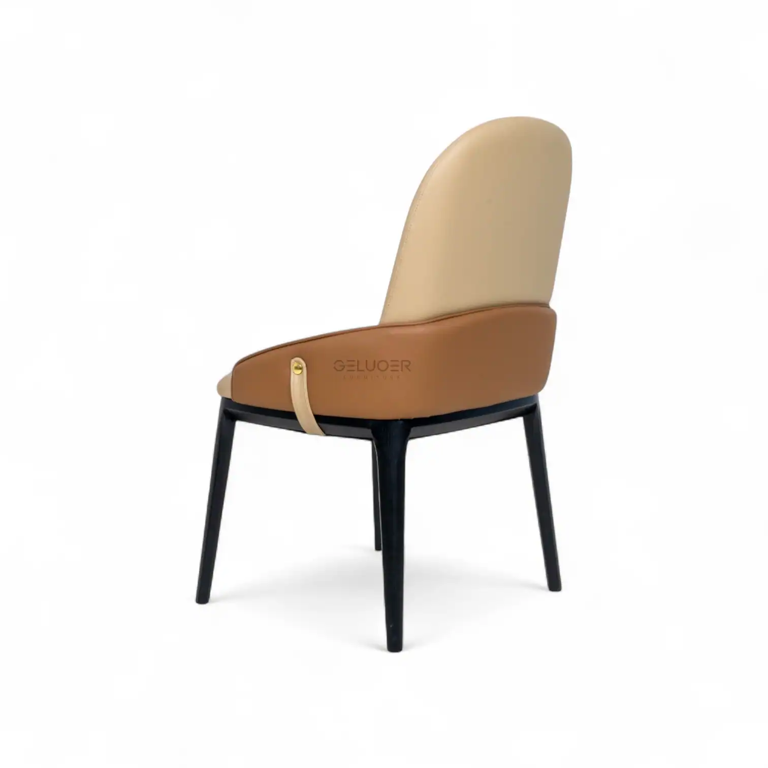 Luxurious Geluoer dining chair with beige and brown leather, black wooden legs, modern home furniture.