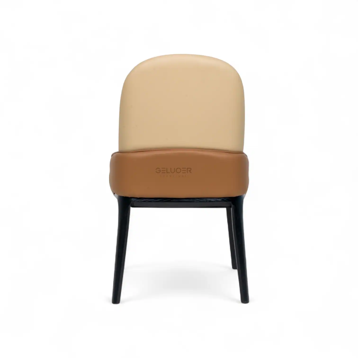 Sleek modern dining chair with leather cushion and black wooden legs for stylish home decor.