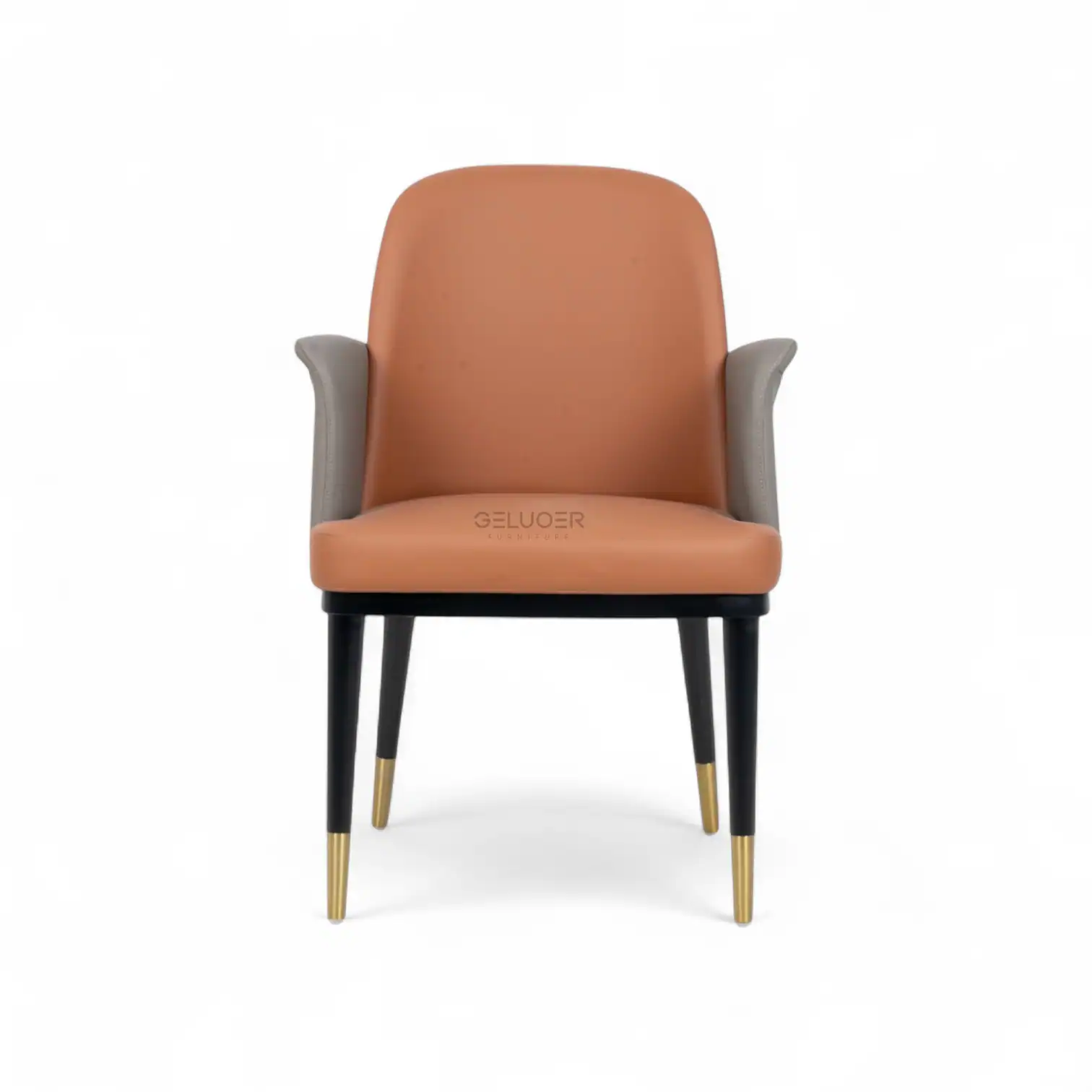 Leather accent armchair with black and gold tapered legs from Geluoer Furniture.