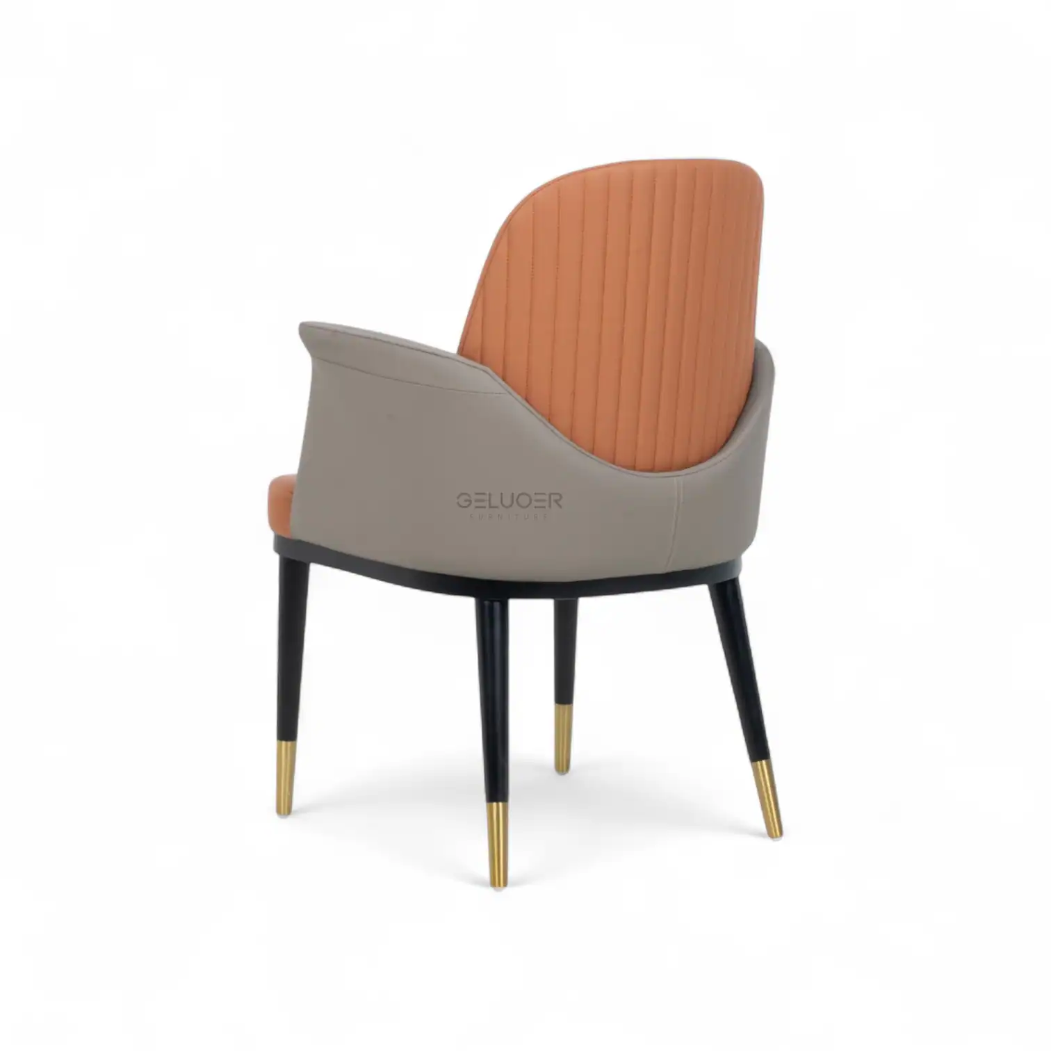 Luxury modern armchair with beige and peach upholstery, perfect for contemporary home decor.