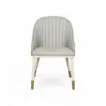 Elegant white upholstered armchair with gold-tipped wooden legs, modern design by Geluoer Furniture.