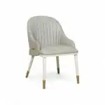 Elegant white upholstered accent chair with gold accents for modern living rooms.