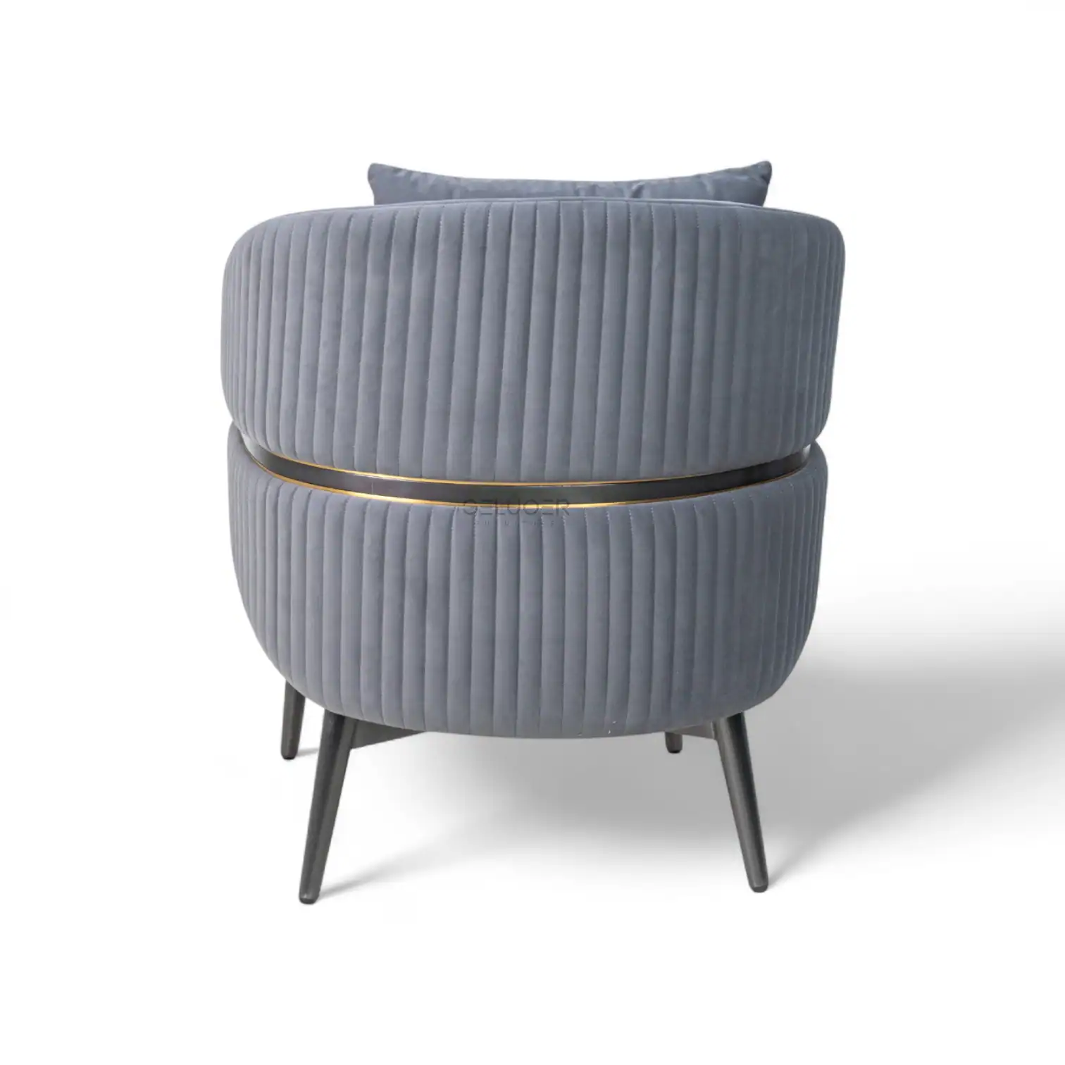 Elegant modern upholstered round accent chair with gold trim from Geluoer Furniture.