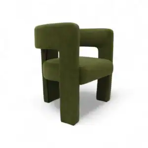 Green velvet modern accent armchair with bold geometric design for stylish home decor.