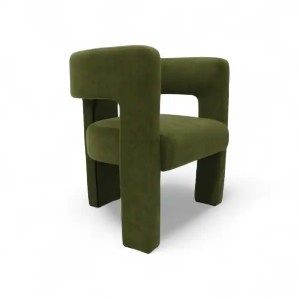 Green velvet modern accent armchair with bold geometric design for stylish home decor.