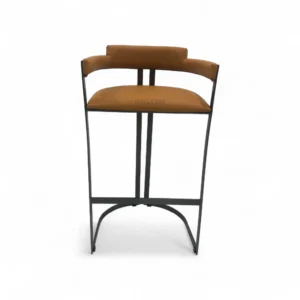 Modern leather bar stool with black metal frame for stylish interior decor.