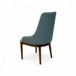 Stylish modern dining chair with textured upholstery and wooden legs.