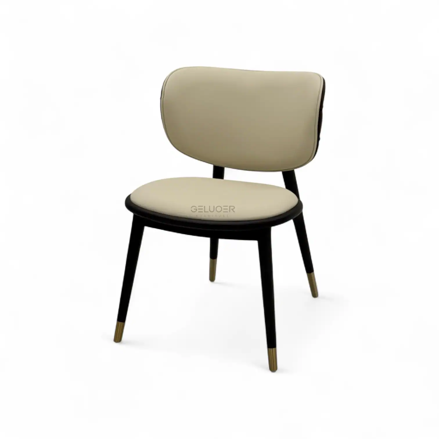 Elegant modern dining chair with beige upholstery and black wooden legs, perfect for stylish home decor.
