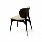 Elegant modern dining chair with dark wood finish and cream upholstered seat, stylish contemporary furniture design.