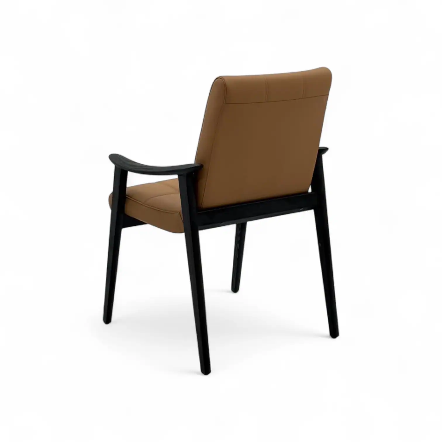 Modern Leather Upholstered Dining Chair with Black Wooden Frame.