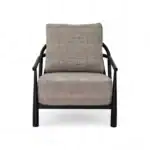 Modern upholstered accent chair with plaid fabric and black wooden frame, ideal for living rooms or offices.