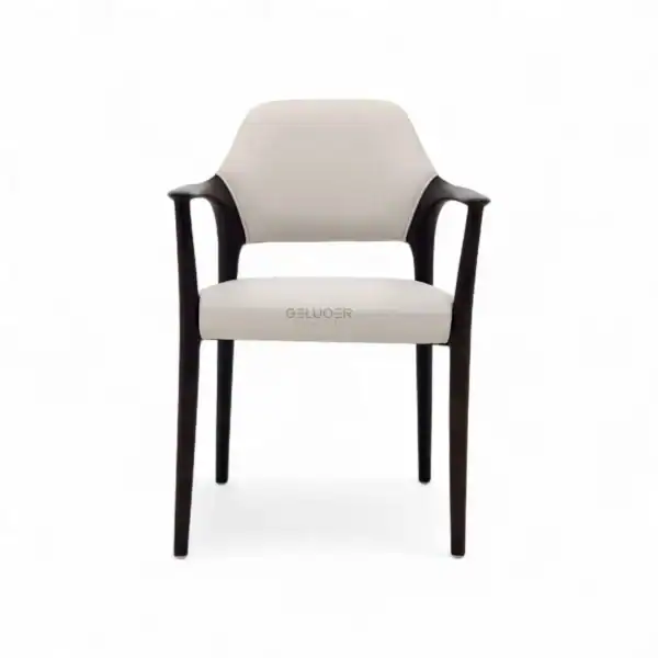 Sleek modern chair with white upholstered seat and backrest, black wooden frame, perfect for contemporary furniture Decor.