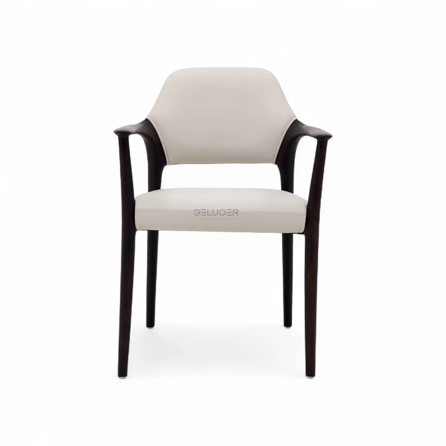 Sleek modern chair with white upholstered seat and backrest, black wooden frame, perfect for contemporary furniture Decor.