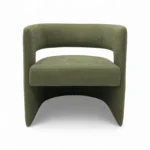 Sleek green upholstered modern armchair from Geluoer Furniture.