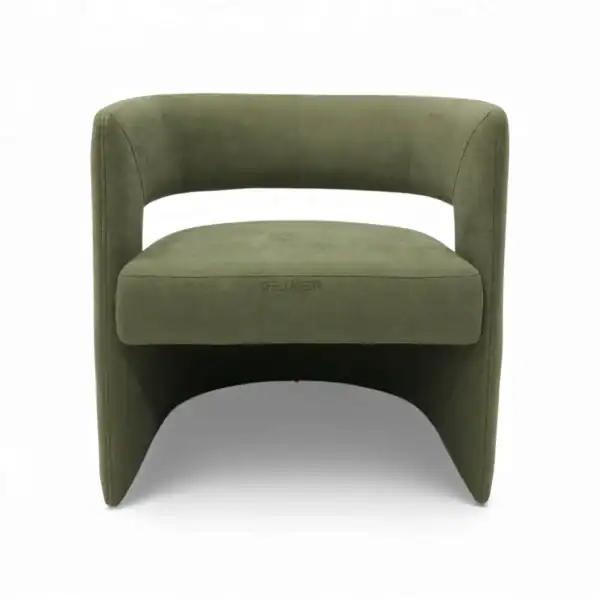 Sleek green upholstered modern armchair from Geluoer Furniture.