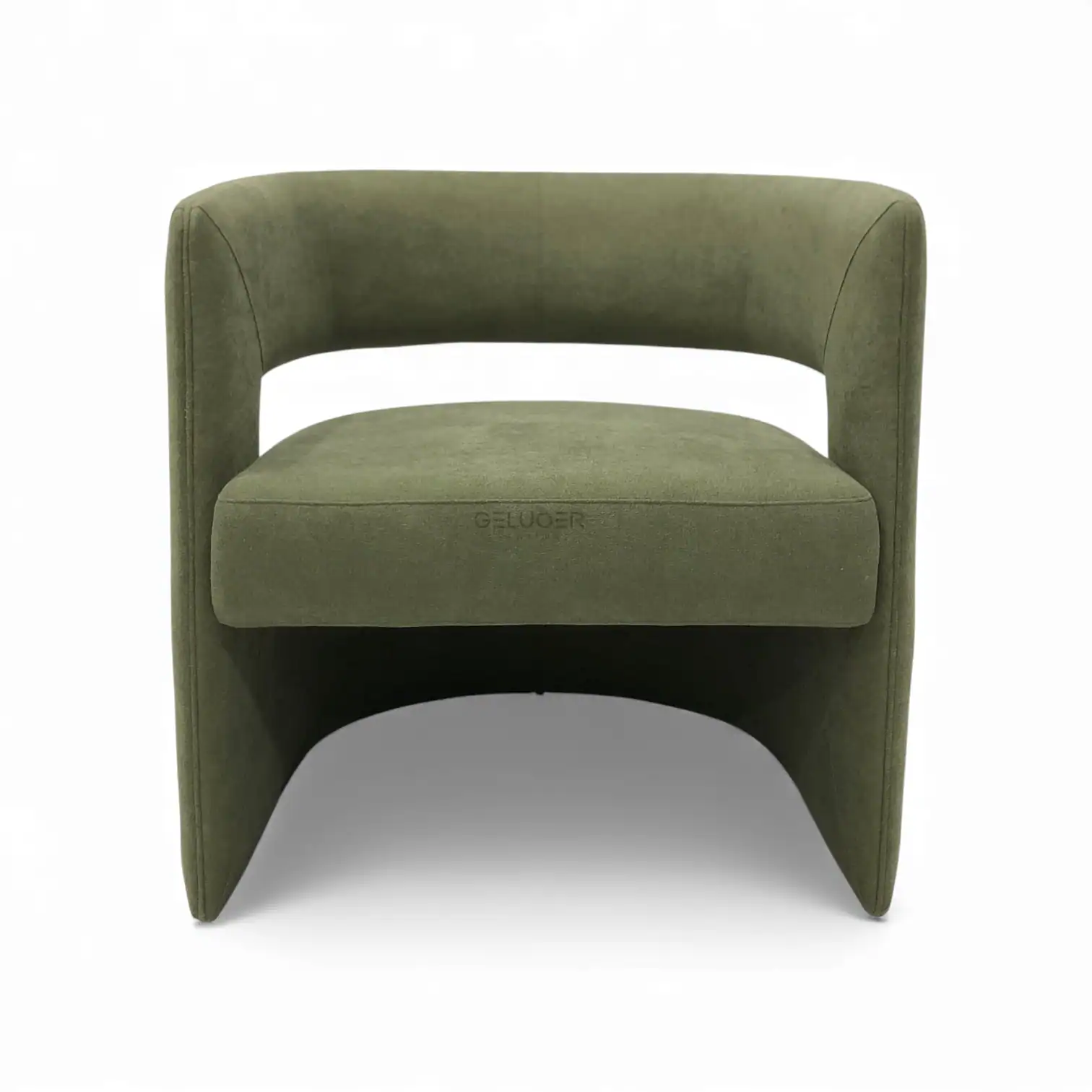 Sleek green upholstered modern armchair from Geluoer Furniture.