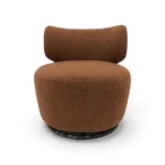 Brown upholstered modern accent chair for stylish living room decor.