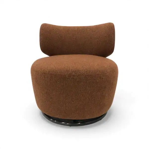 Brown upholstered modern accent chair for stylish living room decor.
