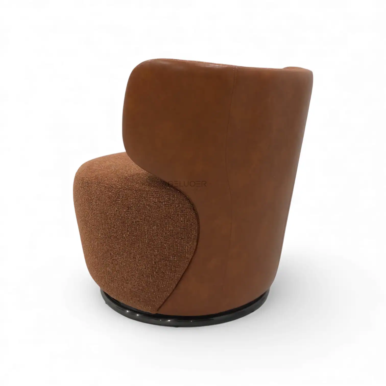 Luxurious modern armchair with leather and fabric upholstery for stylish comfort.